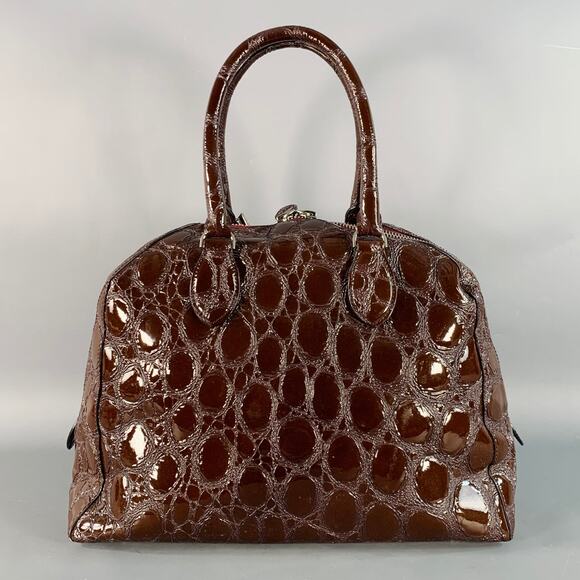 ALAIA Brown Embossed Patent Leather Top Handles Shoulder Handbag - Picture 4 of 8